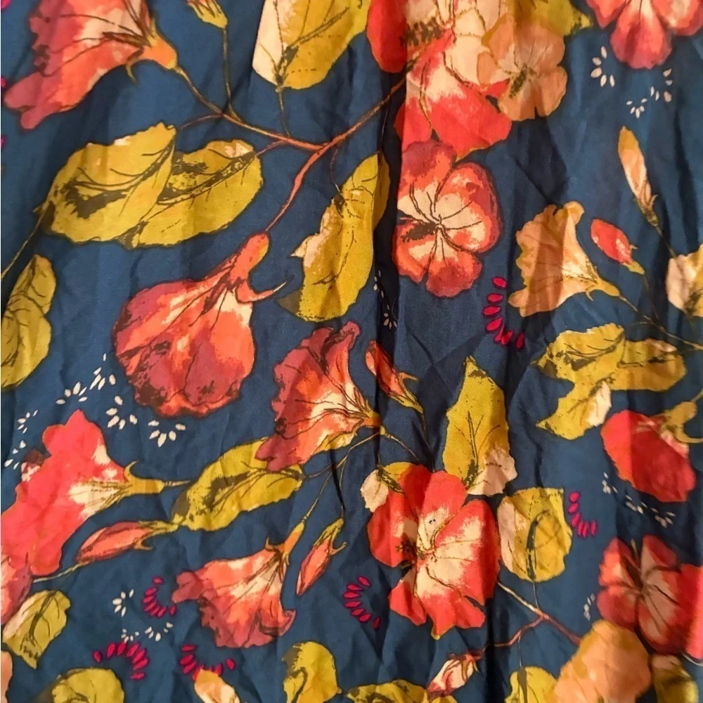 Free People Intimately Beaux MockNeck Blue Wildflower Orange Slip Mini Dress S